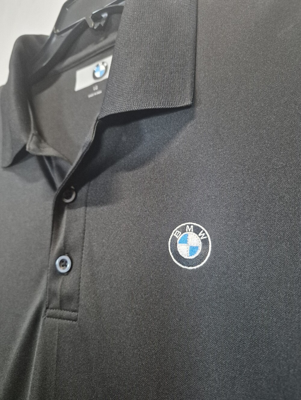 BMW Men's Black Performance Polo Shirt Embroidered Logo Golf Casual Size Large